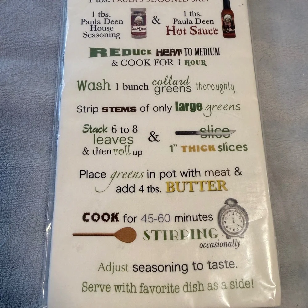 Paula Deen Collard Greens Recipe Kitchen Tea Towel New in Package